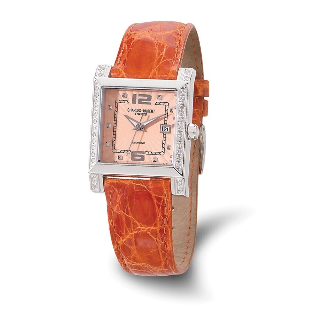 Kazi Luxury Ladies Charles Hubert 0.42ct. Diamond Leather Peach 29x28mm Dial